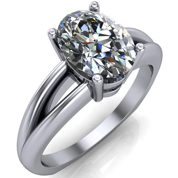 Fire Brilliance Rings Lorelai Oval Center Stone Split Shank Under Bezel 4 Prong Ring