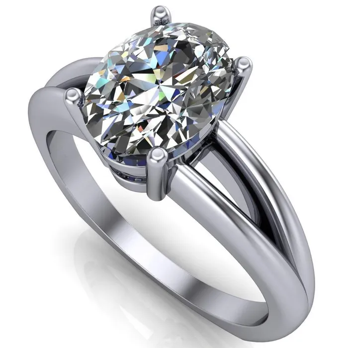 Fire Brilliance Rings Lorelai Oval Center Stone Split Shank Under Bezel 4 Prong Ring