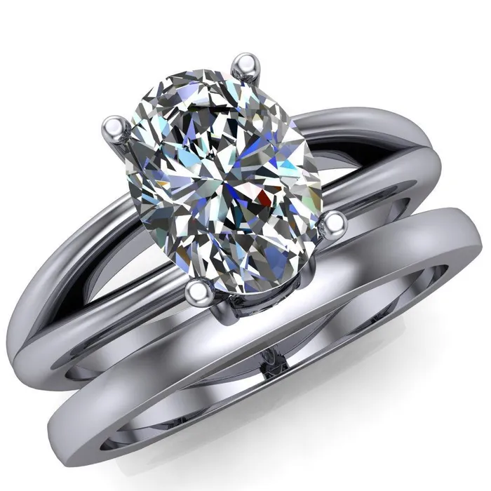 Fire Brilliance Rings Lorelai Oval Center Stone Split Shank Under Bezel 4 Prong Ring