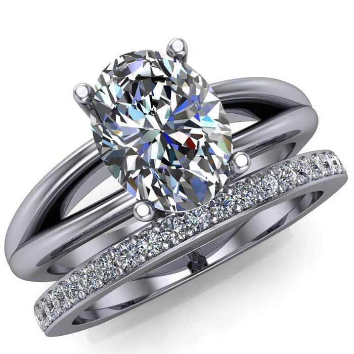 Fire Brilliance Rings Lorelai Oval Center Stone Split Shank Under Bezel 4 Prong Ring