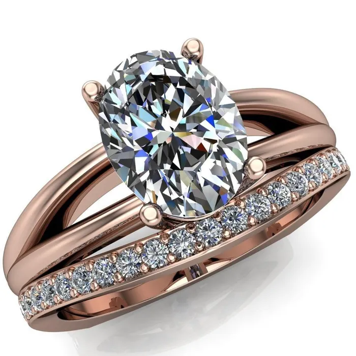Fire Brilliance Rings Lorelai Oval Center Stone Split Shank Under Bezel 4 Prong Ring