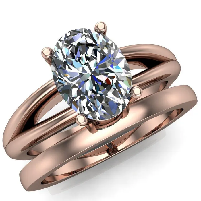Fire Brilliance Rings Lorelai Oval Center Stone Split Shank Under Bezel 4 Prong Ring