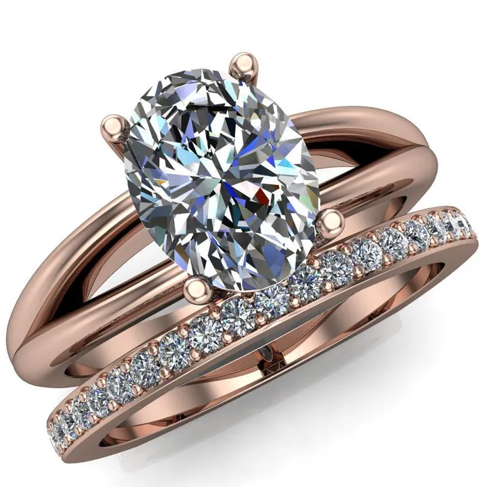 Fire Brilliance Rings Lorelai Oval Center Stone Split Shank Under Bezel 4 Prong Ring