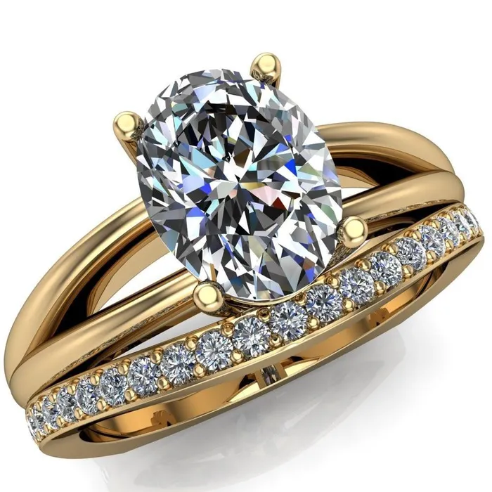Fire Brilliance Rings Lorelai Oval Center Stone Split Shank Under Bezel 4 Prong Ring