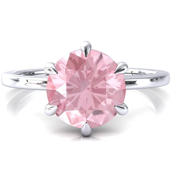Fire Brilliance Rings Lyla Round Pink Sapphire 6 Claw Prong Single Rail Solitaire Ring Fire Brilliance Rings Lyla Round Pink Sapphire 6 Claw Prong Single Rail Solitaire Ring