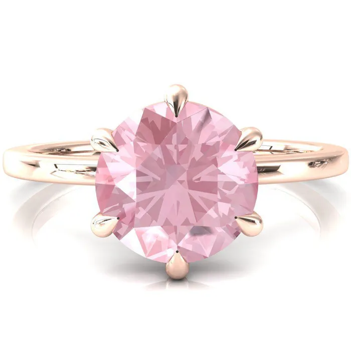 Fire Brilliance Rings Lyla Round Pink Sapphire 6 Claw Prong Single Rail Solitaire Ring