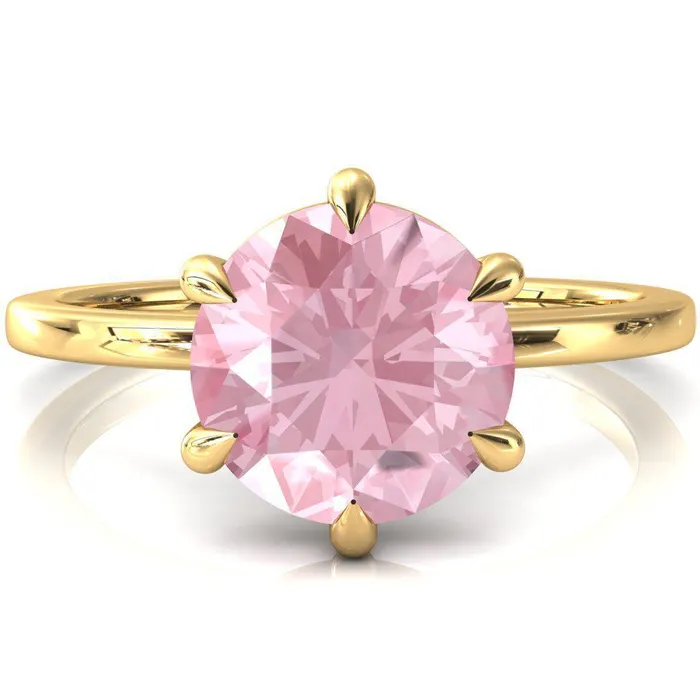 Fire Brilliance Rings Lyla Round Pink Sapphire 6 Claw Prong Single Rail Solitaire Ring