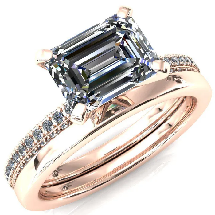 Fire Brilliance Rings Mariyah Emerald Center Stone EastWest 4 Prong 34 Eternity 3 Sided Diamond Shank Engagement Ring