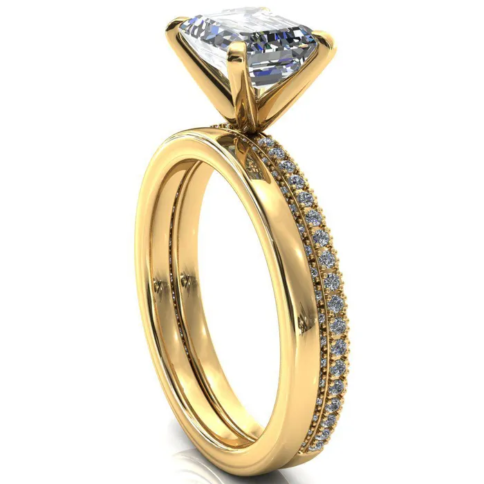 Fire Brilliance Rings Mariyah Emerald Center Stone EastWest 4 Prong 34 Eternity 3 Sided Diamond Shank Engagement Ring
