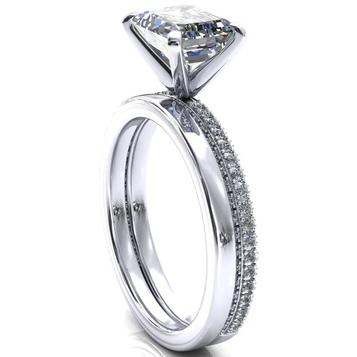 Fire Brilliance Rings Mariyah Emerald Center Stone EastWest 4 Prong 34 Eternity 3 Sided Diamond Shank Engagement Ring
