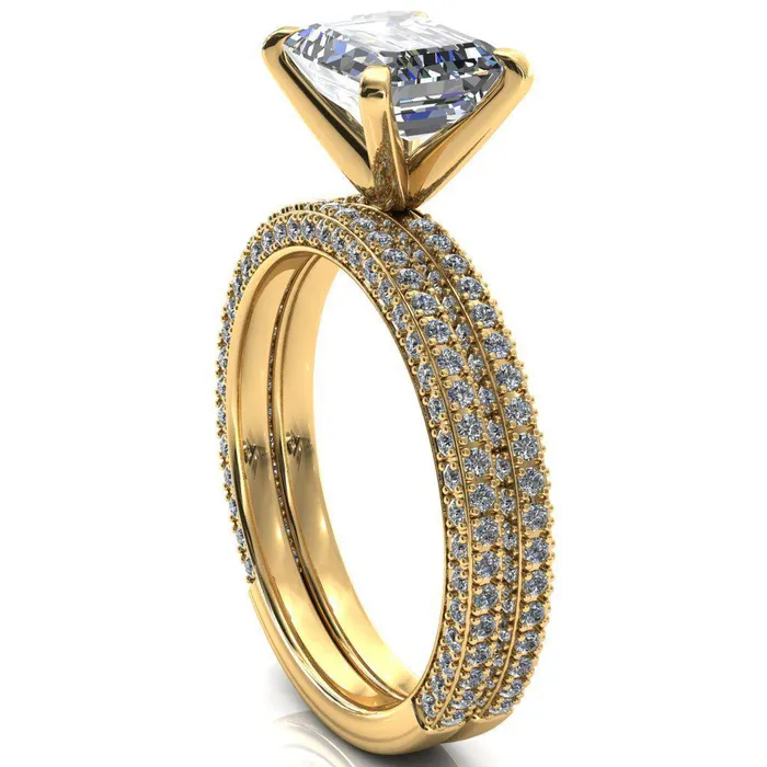 Fire Brilliance Rings Mariyah Emerald Center Stone EastWest 4 Prong 34 Eternity 3 Sided Diamond Shank Engagement Ring