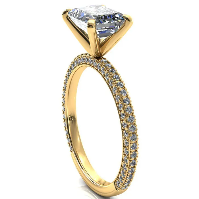 Fire Brilliance Rings Mariyah Emerald Center Stone EastWest 4 Prong 34 Eternity 3 Sided Diamond Shank Engagement Ring