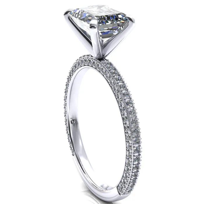Fire Brilliance Rings Mariyah Emerald Center Stone EastWest 4 Prong 34 Eternity 3 Sided Diamond Shank Engagement Ring
