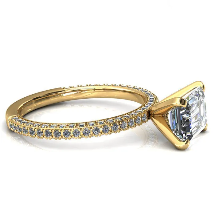 Fire Brilliance Rings Mariyah Emerald Center Stone EastWest 4 Prong 34 Eternity 3 Sided Diamond Shank Engagement Ring