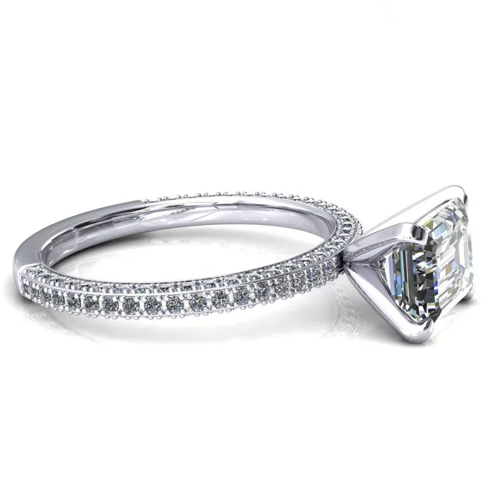 Fire Brilliance Rings Mariyah Emerald Center Stone EastWest 4 Prong 34 Eternity 3 Sided Diamond Shank Engagement Ring