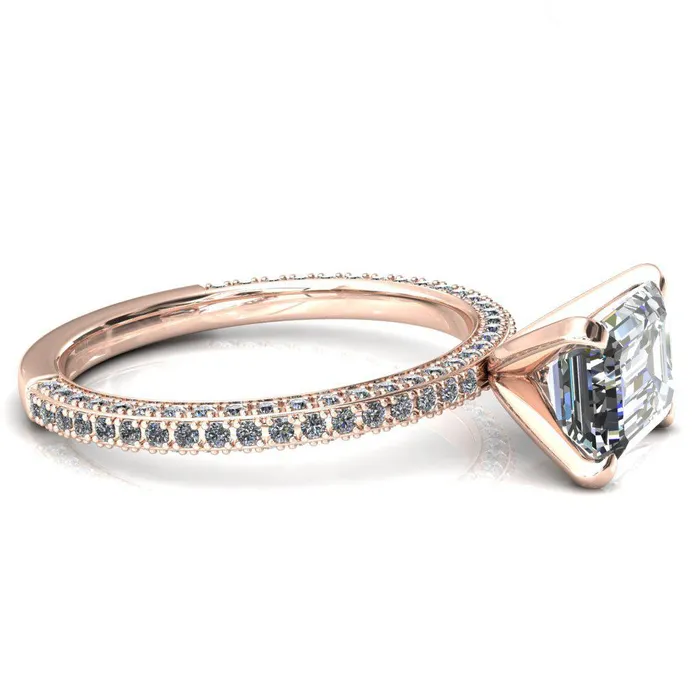 Fire Brilliance Rings Mariyah Emerald Center Stone EastWest 4 Prong 34 Eternity 3 Sided Diamond Shank Engagement Ring