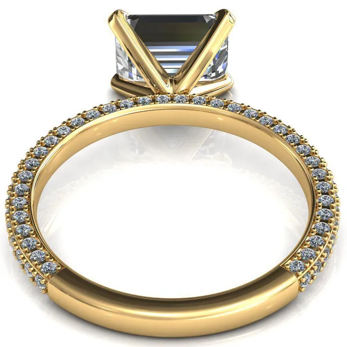 Fire Brilliance Rings Mariyah Emerald Center Stone EastWest 4 Prong 34 Eternity 3 Sided Diamond Shank Engagement Ring