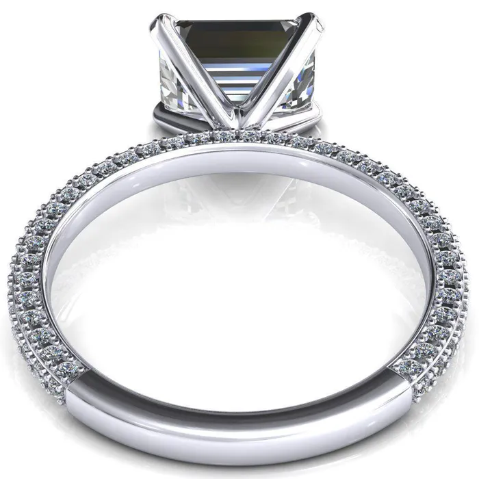 Fire Brilliance Rings Mariyah Emerald Center Stone EastWest 4 Prong 34 Eternity 3 Sided Diamond Shank Engagement Ring