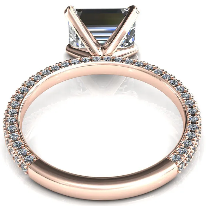 Fire Brilliance Rings Mariyah Emerald Center Stone EastWest 4 Prong 34 Eternity 3 Sided Diamond Shank Engagement Ring