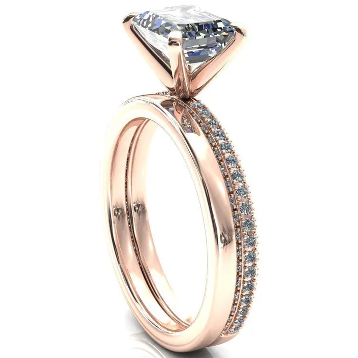 Fire Brilliance Rings Mariyah Emerald Center Stone EastWest 4 Prong 34 Eternity 3 Sided Diamond Shank Engagement Ring