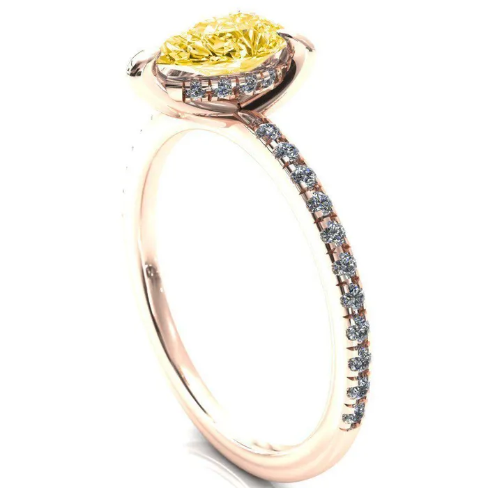 Fire Brilliance Rings Mayeli Pear Canary Yellow 3 Claw Prong Micro Pave Diamond Sides Engagement Ring