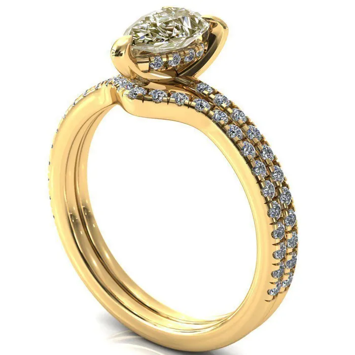 Fire Brilliance Rings Mayeli Pear Canary Yellow 3 Claw Prong Micro Pave Diamond Sides Engagement Ring