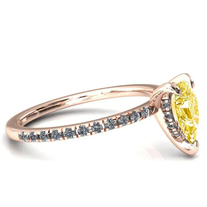 Fire Brilliance Rings Mayeli Pear Canary Yellow 3 Claw Prong Micro Pave Diamond Sides Engagement Ring
