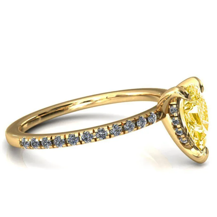 Fire Brilliance Rings Mayeli Pear Canary Yellow 3 Claw Prong Micro Pave Diamond Sides Engagement Ring