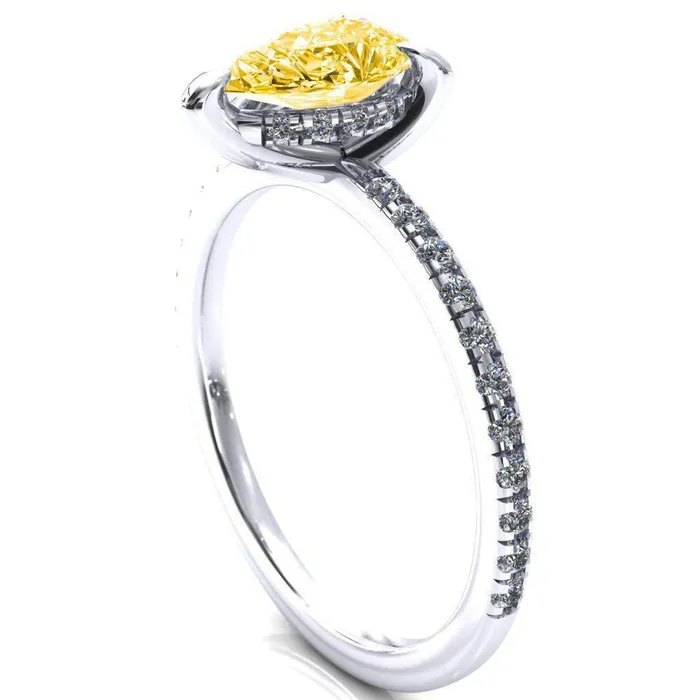 Fire Brilliance Rings Mayeli Pear Canary Yellow 3 Claw Prong Micro Pave Diamond Sides Engagement Ring