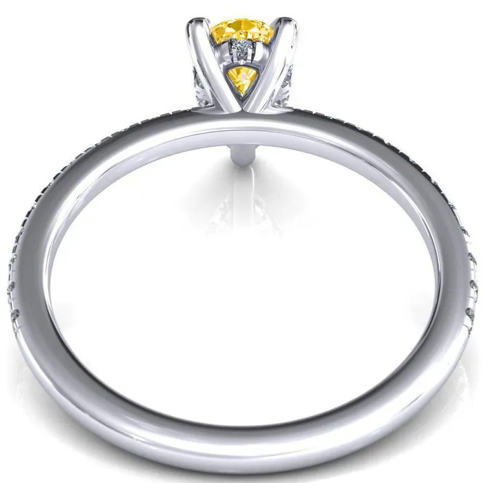 Fire Brilliance Rings Mayeli Pear Canary Yellow 3 Claw Prong Micro Pave Diamond Sides Engagement Ring