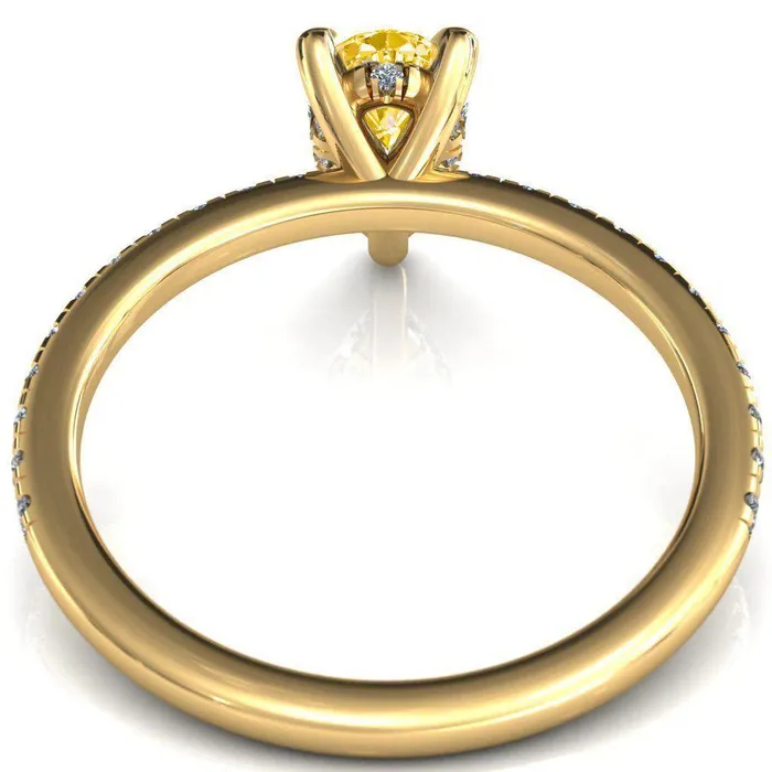 Fire Brilliance Rings Mayeli Pear Canary Yellow 3 Claw Prong Micro Pave Diamond Sides Engagement Ring
