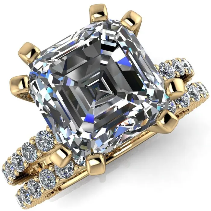 Fire Brilliance Rings Melina Asscher Moissanite 8 Prong Shared Prong Shank Engagement Ring Fire Brilliance Rings Melina Asscher Moissanite 8 Prong Shared Prong Shank Engagement Ring