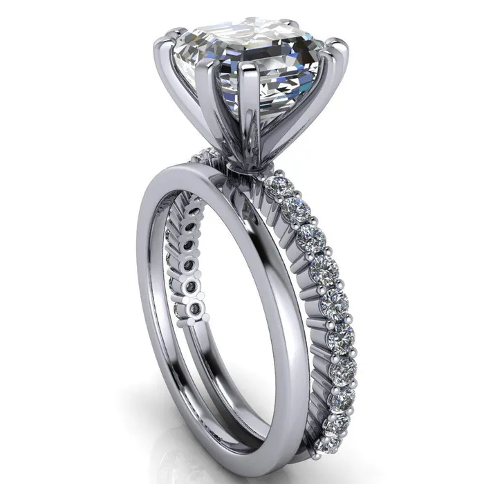 Fire Brilliance Rings Melina Asscher Moissanite 8 Prong Shared Prong Shank Engagement Ring