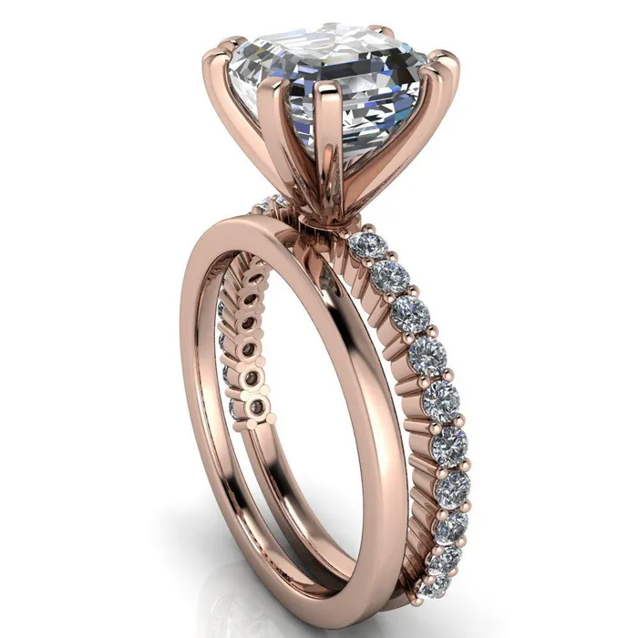 Fire Brilliance Rings Melina Asscher Moissanite 8 Prong Shared Prong Shank Engagement Ring