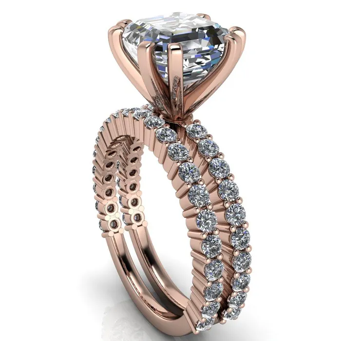 Fire Brilliance Rings Melina Asscher Moissanite 8 Prong Shared Prong Shank Engagement Ring