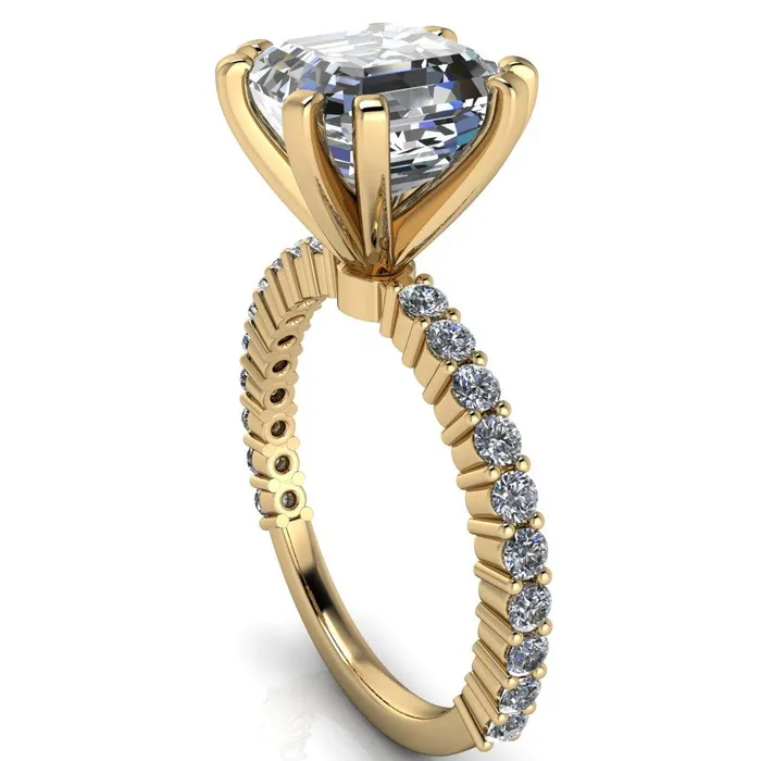 Fire Brilliance Rings Melina Asscher Moissanite 8 Prong Shared Prong Shank Engagement Ring