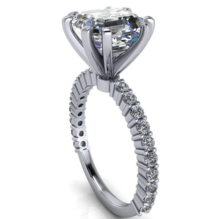 Fire Brilliance Rings Melina Asscher Moissanite 8 Prong Shared Prong Shank Engagement Ring