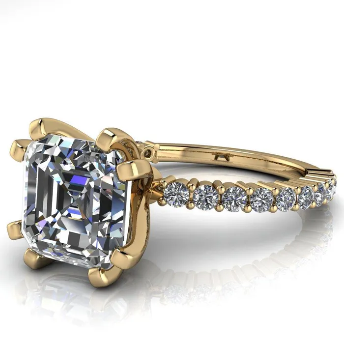 Fire Brilliance Rings Melina Asscher Moissanite 8 Prong Shared Prong Shank Engagement Ring