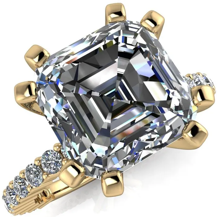 Fire Brilliance Rings Melina Asscher Moissanite 8 Prong Shared Prong Shank Engagement Ring