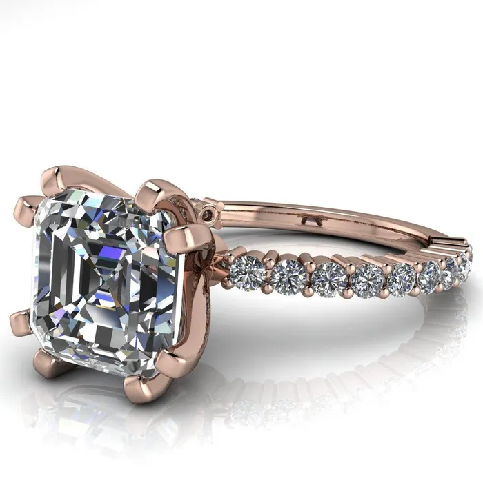 Fire Brilliance Rings Melina Asscher Moissanite 8 Prong Shared Prong Shank Engagement Ring