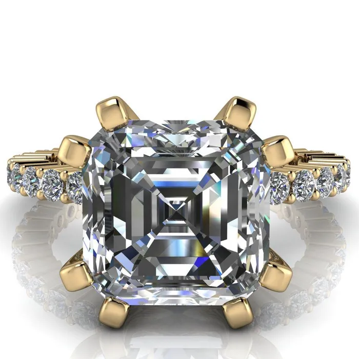 Fire Brilliance Rings Melina Asscher Moissanite 8 Prong Shared Prong Shank Engagement Ring