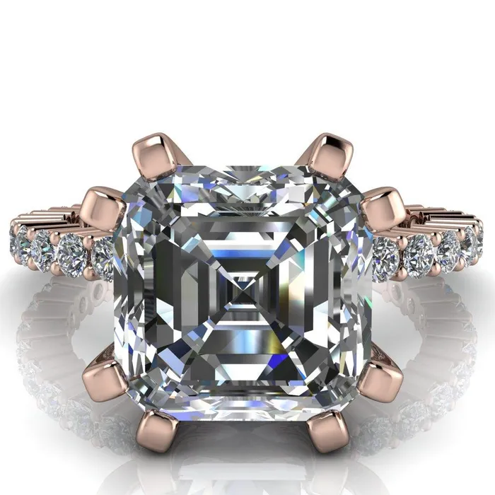 Fire Brilliance Rings Melina Asscher Moissanite 8 Prong Shared Prong Shank Engagement Ring