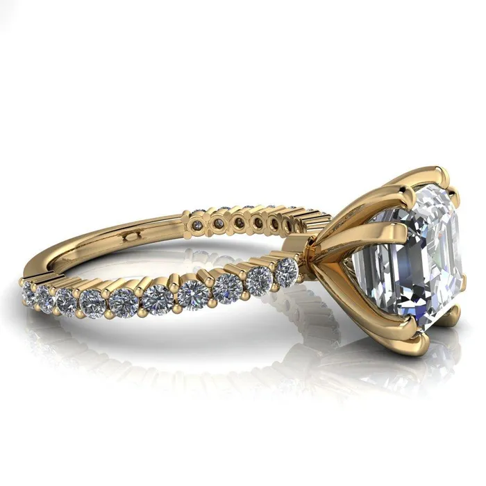 Fire Brilliance Rings Melina Asscher Moissanite 8 Prong Shared Prong Shank Engagement Ring