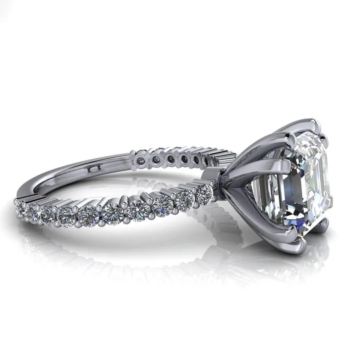 Fire Brilliance Rings Melina Asscher Moissanite 8 Prong Shared Prong Shank Engagement Ring