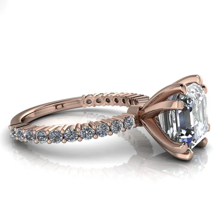 Fire Brilliance Rings Melina Asscher Moissanite 8 Prong Shared Prong Shank Engagement Ring