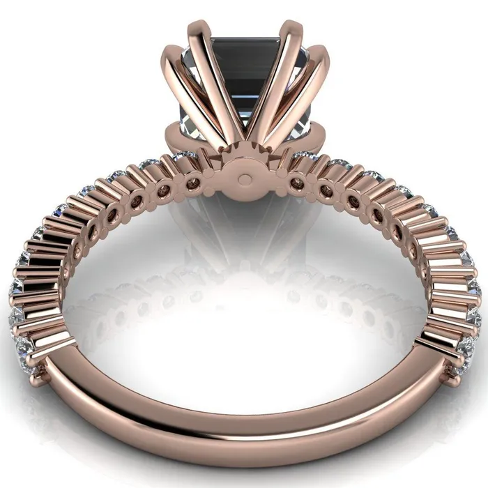 Fire Brilliance Rings Melina Asscher Moissanite 8 Prong Shared Prong Shank Engagement Ring