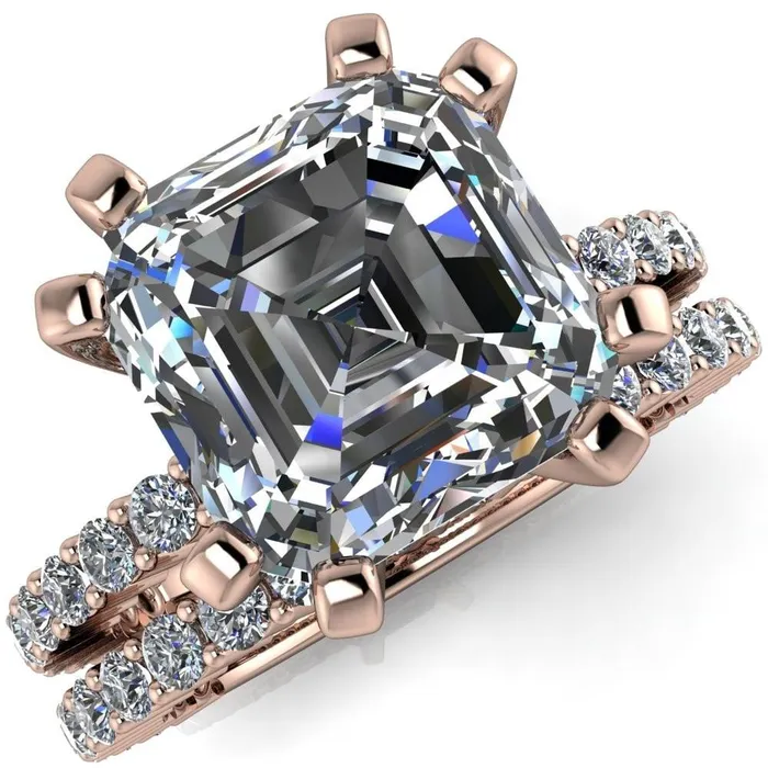 Fire Brilliance Rings Melina Asscher Moissanite 8 Prong Shared Prong Shank Engagement Ring