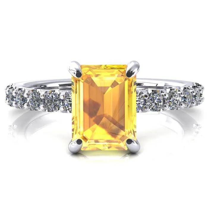 Fire Brilliance Rings Mylene Emerald Yellow Sapphire 4 Prong Sculptural Half Eternity Diamond Engagement Ring Fire Brilliance Rings Mylene Emerald Yellow Sapphire 4 Prong Sculptural Half Eternity Diamond Engagement Ring