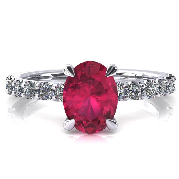 Fire Brilliance Rings Mylene Oval Ruby 4 Prong Sculptural Half Eternity Diamond Engagement Ring Fire Brilliance Rings Mylene Oval Ruby 4 Prong Sculptural Half Eternity Diamond Engagement Ring