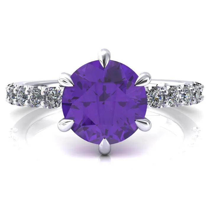 Fire Brilliance Rings Mylene Round Amethyst 6 Prong Sculptural Half Eternity Diamond Engagement Ring